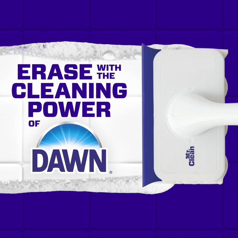 Mr. Clean Magic Eraser Shower & Tub Scrubber, Bathroom Cleaner, All in One Bathroom Cleaner, Lemon Starter Kit, 1 Scrubber & 2 Foaming Magic Erasers
