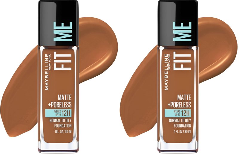 Maybelline Fit Me Matte + Poreless Liquid Oil-Free Foundation Makeup, Mocha, 1 Count (Packaging May Vary) (Pack of 2)