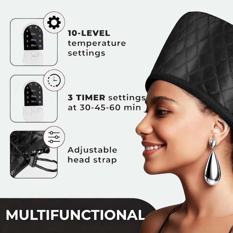 Hair Steamer for Natural Hair - 10-Speed Temperature Control & Fast Heating | Deep Nourishment Heat Cap