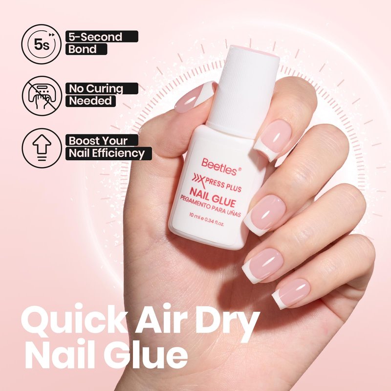 Beetles Fast Dry Nail Glue & Builder Top Coat Set, Strong Hold Nail Glue for Press-On Nails, High Shine Builder Top Coat for French Tips