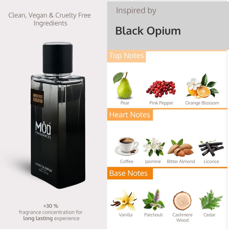 Mod Fragrances Amber Spice Sensation Perfume For Women Inspired By Black Opium Perfume Long Lasting Amber Spice Fragrance Extrait De Parfum 50ml