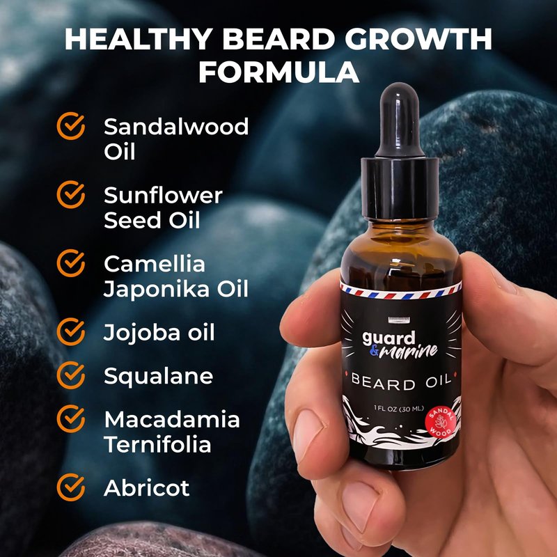 GUARD&MARINE Beard Oil and Balm Set - Men’s Beard and Mustache Care Kit for Growth, Styling, Conditioning, and Sandalwood-Scented Grooming