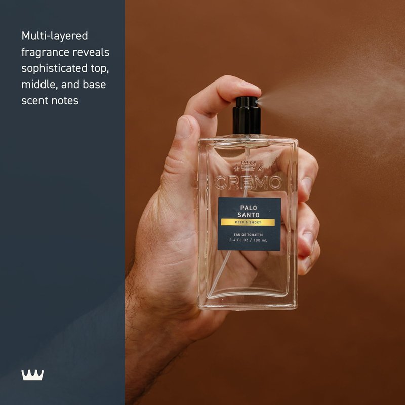 Cremo Cologne For Men - Palo Santo Mens Cologne Spray, A Combination of Bright Cardamom, Dry Papyrus and Aromiatic Palo Santo, Multi-Layered Signature Men's Fragrances, 3.4 Fl Oz