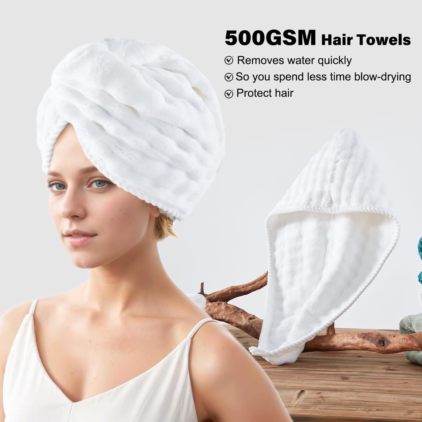 COZYART Lint Free Towel Sets 8 Pcs White, Super Soft, Thick Absorbent & Quick Dry Microfiber 3D Bubble Bathroom Daily Use Set with 2 Bath Towels, 2 Hair Towels, 2 Hand Towels, 2 Washcloths