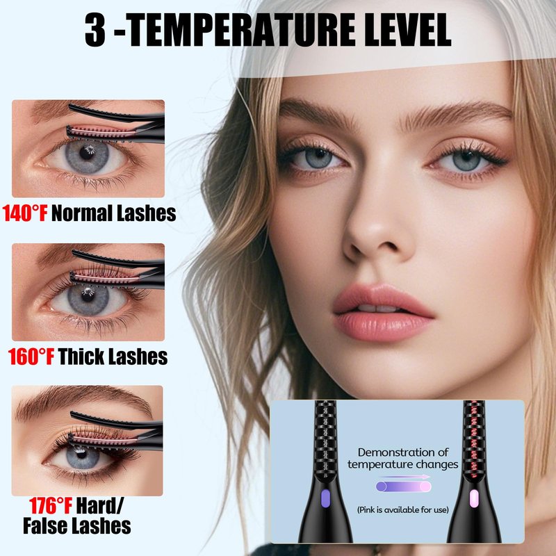 Heated Eyelash Curlers - 2 in 1 Clip- Type Heated lash Curler Best Seller Electric Eyelash Curler 3 Temp Settings for Makeup Tools USB Rechargeable Natural Curling 24H Long Lasting B2-2