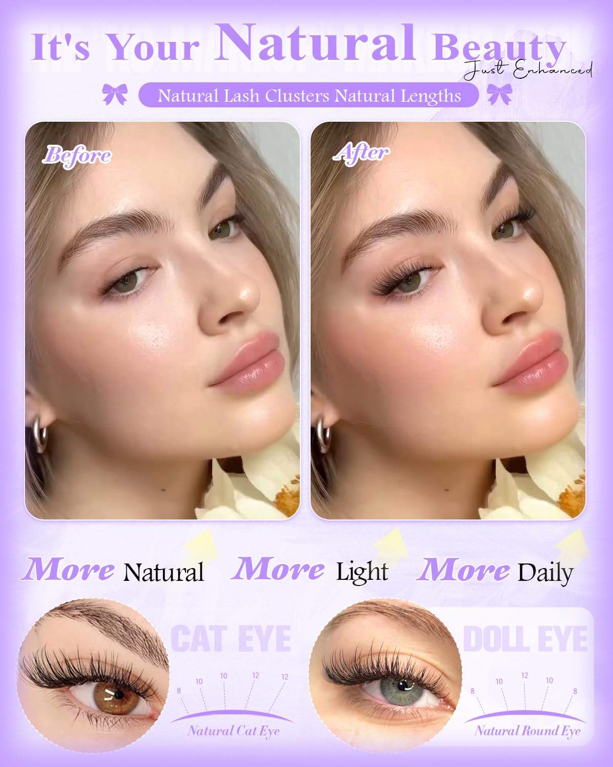 Venus Wispy Lash Clusters - Natural Eyelash Extensions with Invisible Band | 8-10-12mm C-Curly