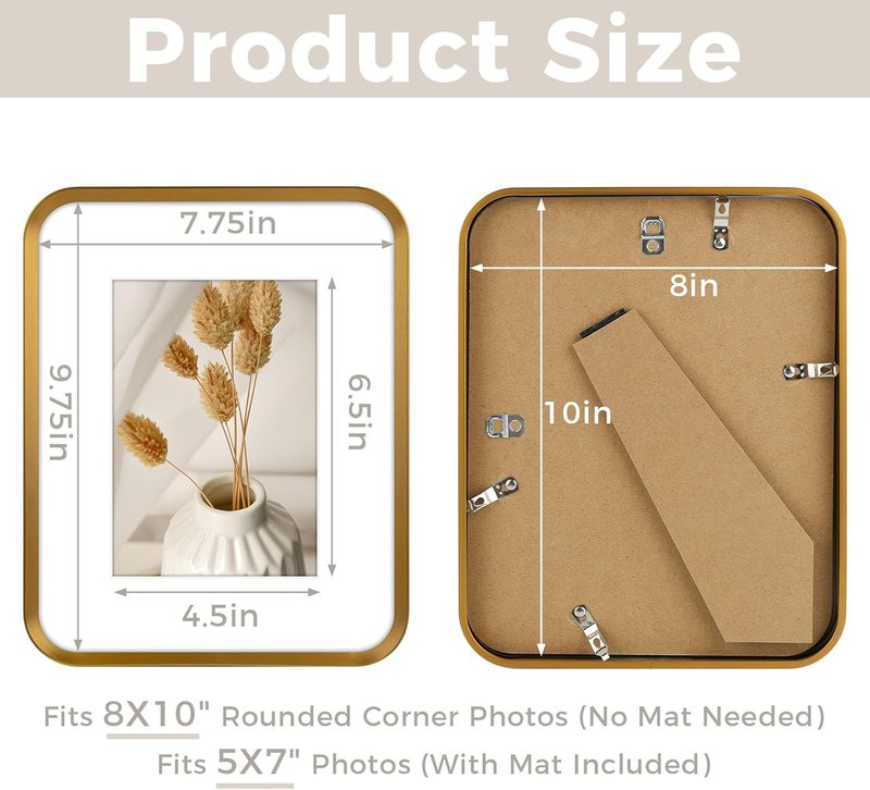 Golden State Art 8x10 Aluminum Picture Frame - Bronze Gold with Mat for 5x7 Photos | Real Glass Modern Decor