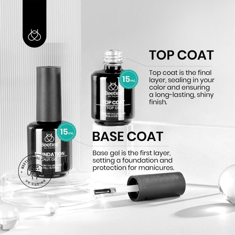 Beetles 4 Pcs 15ml Base Gel and Top Coat Kit with 20ml Nail Dehydrator and Primer, Professional Nail Prep Acid-Free & Hema-Free Dehydrate Bond Primer Set for Acrylic Manicure Gift for Women