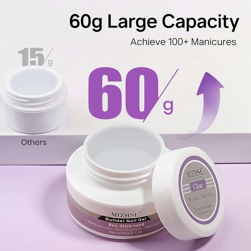MIZHSE 3D Gel Nail Art Sculpting Gel - 60g Non-Sticky Clear Builder Gel for Nail Art Charms & Molding
