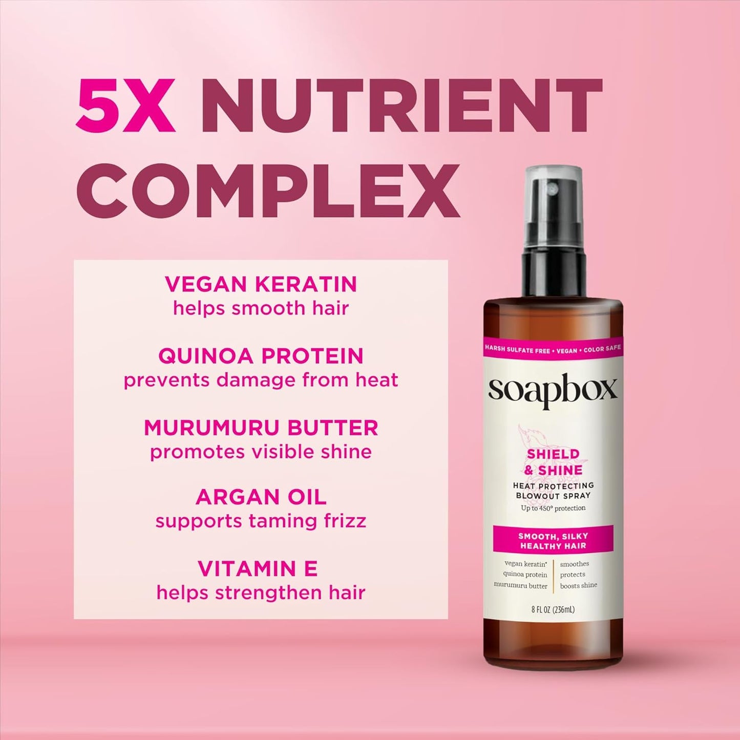 Soapbox Heat Protectant Spray - 3-in-1 Hair Care for Heat Protection & Shine | 8oz, Vegan & Color Safe