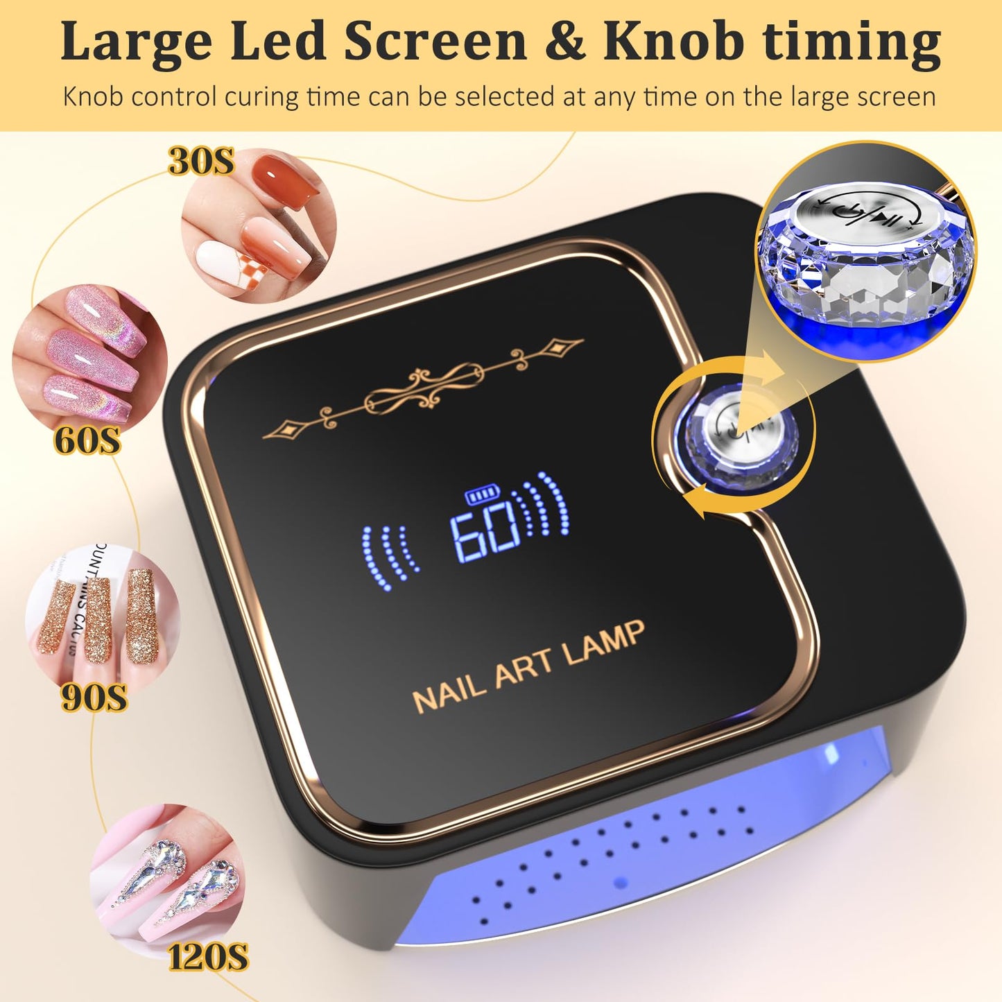 TCHMCITY 388W Cordless Nail Lamp, uv Light for Gel Nails Cordless with Unique Knob & Full LCD Display Screen, Portable Wireless UV LED Nail Lamp, Fast Curing Gel Nail Polish for Salon & Home Use