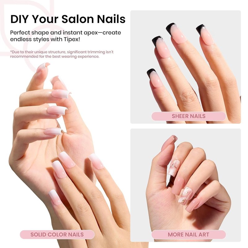 Beetles Instant Apex Nail Tips - Short Square Acrylic Tips, 192 Pcs in 16 Sizes 00–14 for DIY Nail Extensions
