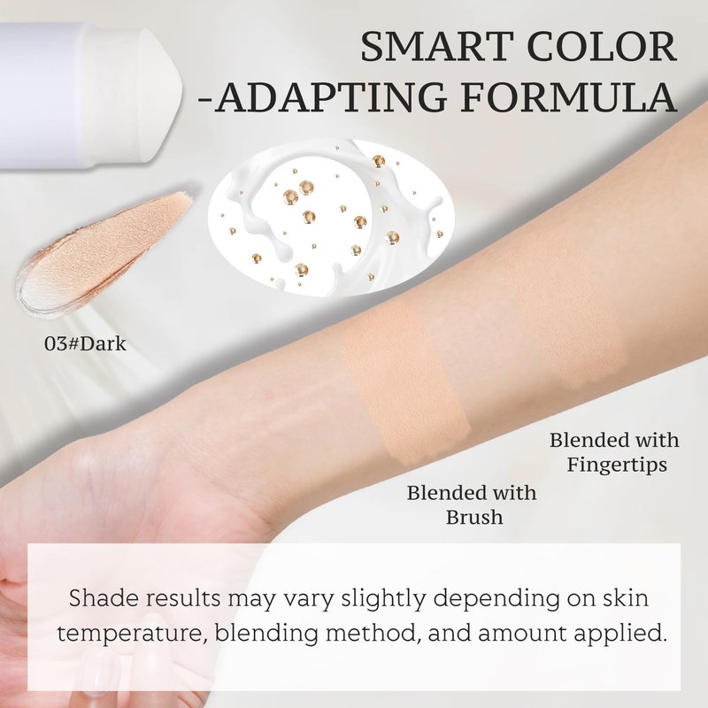 Foundation Stick, Color Changing Foundation 2 in 1 Concealer with Brush for Skin Moisturizing, Hydrating Long Lasting Matte Base Makeup, Light Coverage Concealer for Mature Dry Oily Skin, Dark