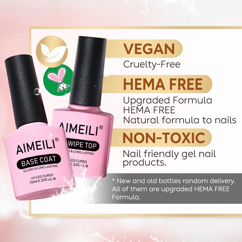 AIMEILI Gel Nail Polish Set - No Wipe Top & Base Coat for Long-Lasting Shine | 2 x 10ml