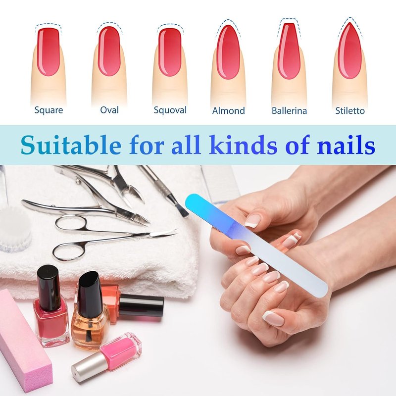 Skiennix Glass Nail File Set - 4 Pcs Double-Sided Crystal Buffers & Cuticle Pushers for Perfect Manicure & Pedicure