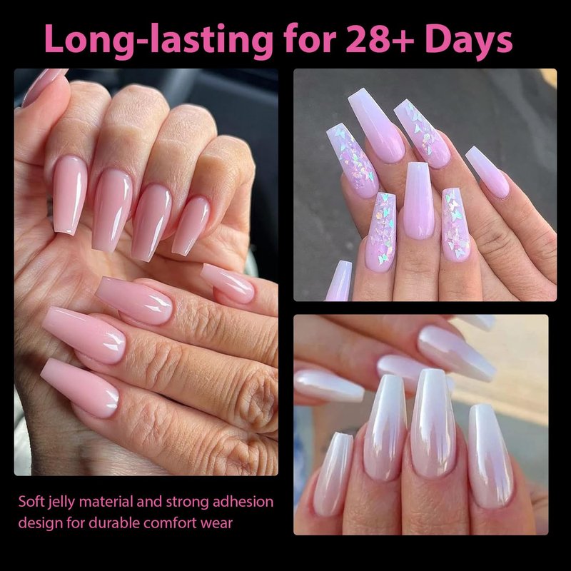 Long Coffin Nail Tips - 504pcs Clear Gel Nail Extensions | Pre-shaped Full Cover Acrylic Press-On Nails in 12 Sizes
