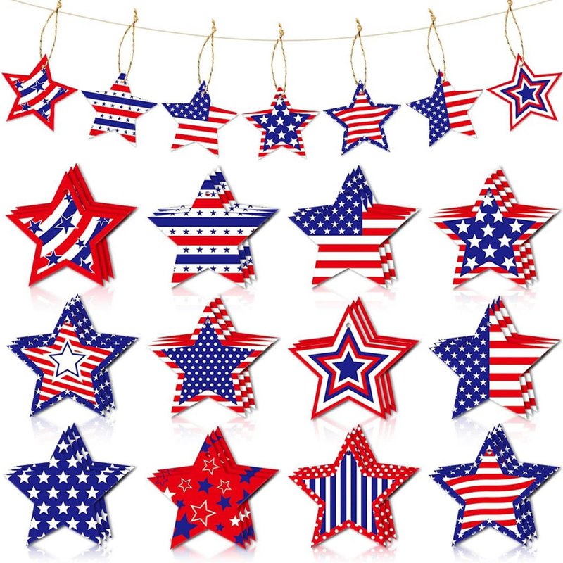 12Pcs 4th of July Decorations Patriotic Star Hanging Ornaments with Ropes, Red White Blue Stars Garland for Independence Day, Memorial Day, American Flag Party Decor for Home Tree Wall Fireplace