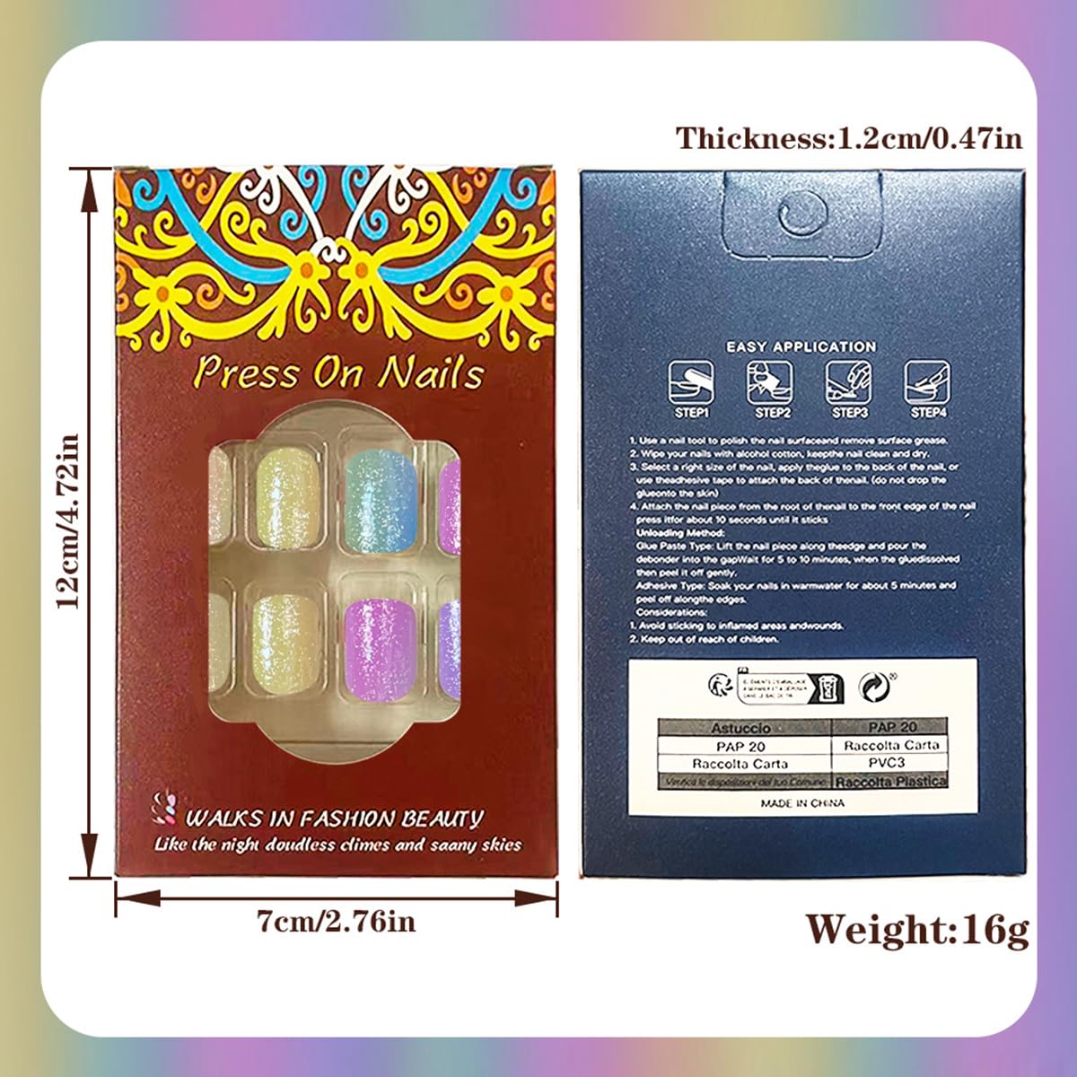 yefiuo Summer Press on Nails Short Square Fake Nails Press ons Acrylic False Nails Glue on Nails Reusable Nail Tips Kit Full Cover Stick on Nails for Women Girls Nail Supplies 24Pcs