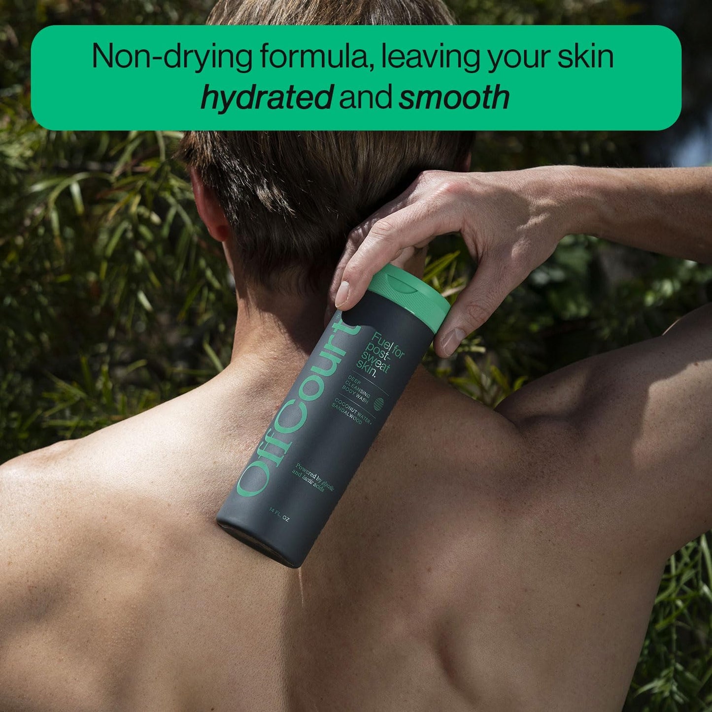 OffCourt Sulfate-Free Body Wash for Men & Women - Non-Drying Exfoliator with Glycolic & Lactic Acids Leaves Skin Fresh & Smooth with Coconut Water and Sandalwood Scent, 14 Fl. Oz (Pack of 1)