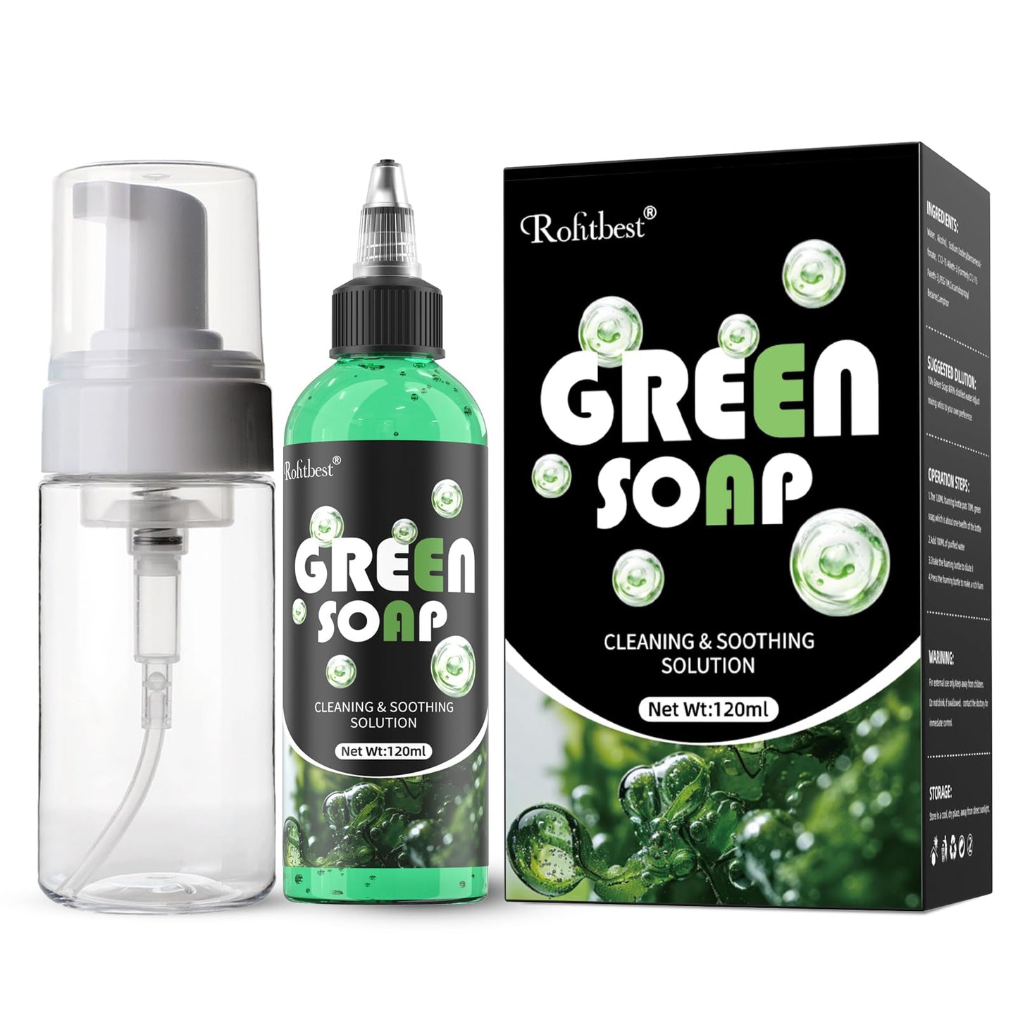 Rofitbest Green Tattoo Soap 4OZ with Foaming Bottle 120ml, Tattoo Supplies for Tattoos Piercings