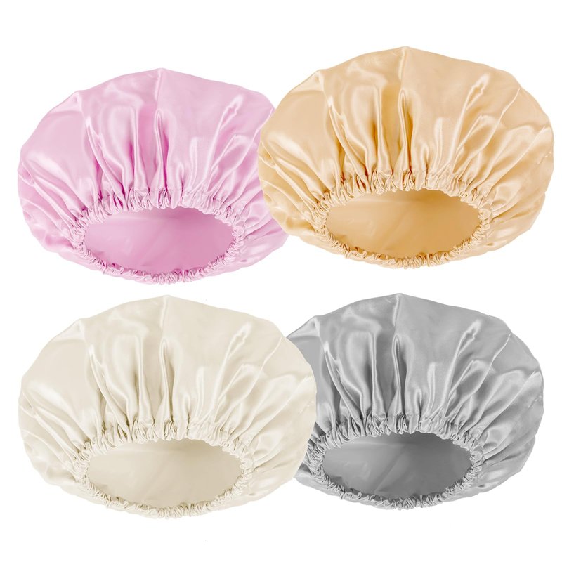 AmazerBath Shower Cap, 4 PCS Shower Caps for Women Reusable Waterproof, Double Layers Hair Cap for Shower, Elastic and Flexi Bath Caps, Environmental Protection Bathing Hat for Adult Kids, Medium Size