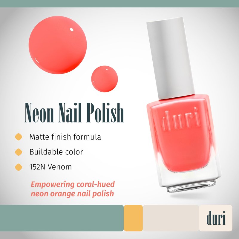 duri 152N Venom - Neon Pink Nail Polish, Matte Finish, Quick Drying, 0.45 Fl Oz