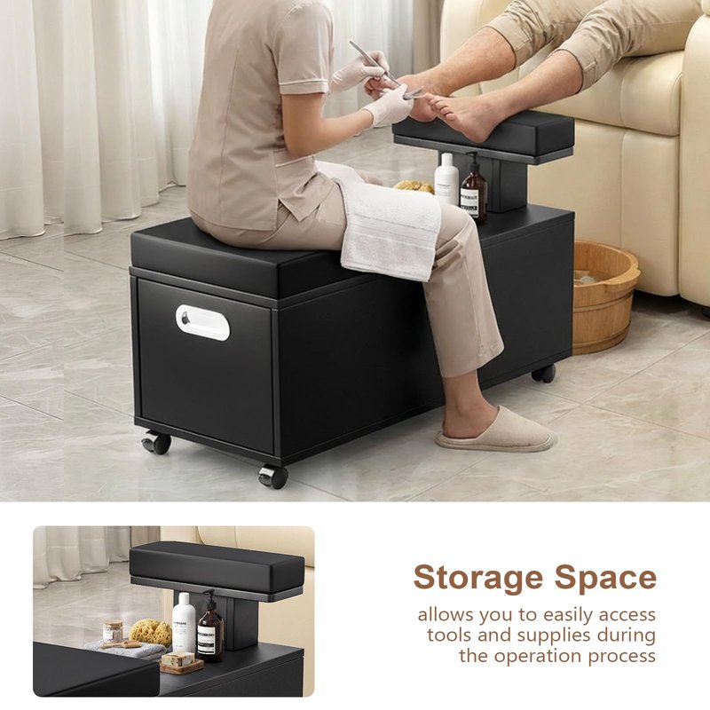 OmySalon Pedicure Cart, Foot Bath Trolley with Storage Drawer & Foot Rest, Pedicure Chair Stool for Esthetician Manicure & Foot Massage, Beauty Spa Salon with Locking Wheels, Black