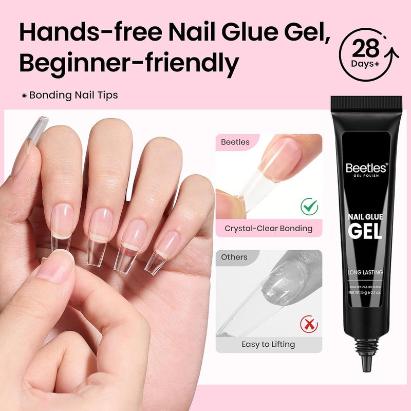 Beetles Gel Nail Kit - Coffin Medium 320pcs Nail Tips with 15g Glue Gel & Mini Lamp | DIY Acrylic Set