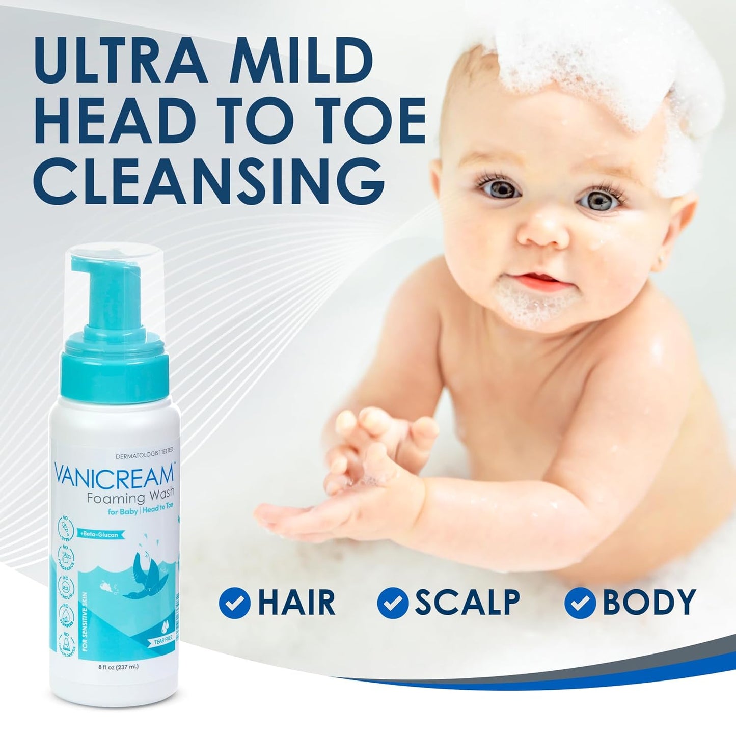 Vanicream Foaming Baby Wash - Gentle Tear-Free Shampoo & Body Cleanser | 8 Oz, Moisturizing Formula