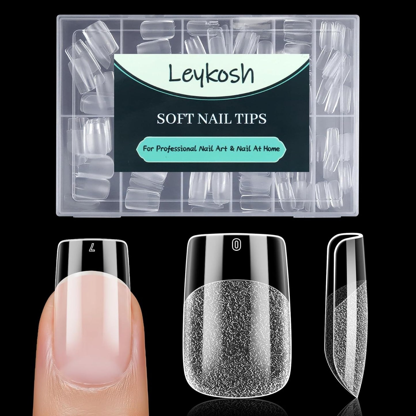 Skiennix Short Square Nail Tips - 216pcs Acrylic Matte Clear Press-On Nails | Full Cover DIY Manicure