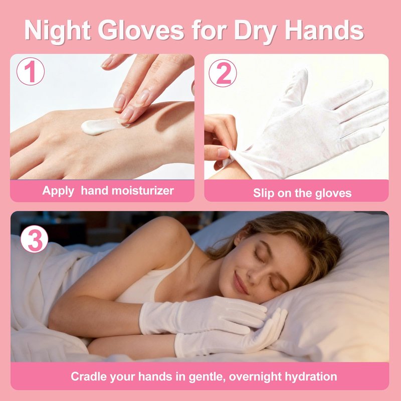 12-Pack White Cotton Gloves, for Dry Hands Sleeping Eczema Care and Night-Time Moisturizing, Unisex Soft Sleep Elastic SPA Glove Set, Arts Crafts, Wedding, Halloween Costumes, Jewellery Inspection
