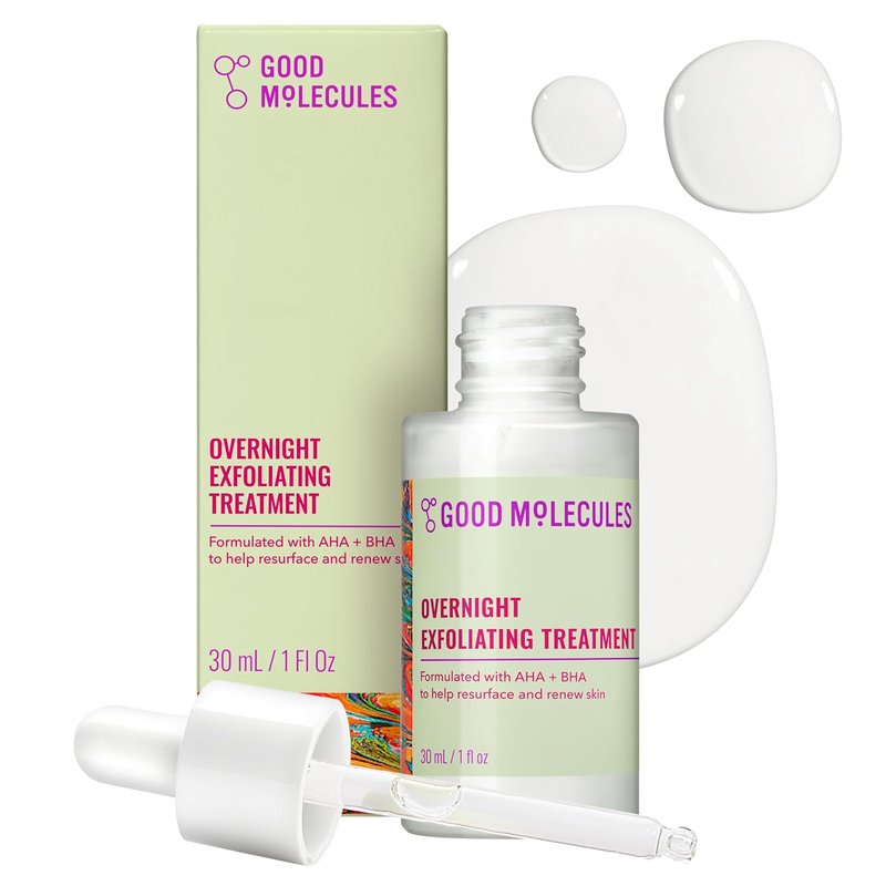 Good Molecules Overnight Exfoliating Treatment - AHA & BHA Face Exfoliator for Pore Minimizing | Lightweight Glycolic & Salicylic Acid Formula
