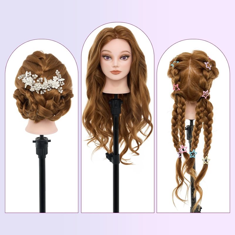 28" Mannequin Head Human Hair - 80% Real Hair Cosmetology Makeup Training Head Practice Manikin Doll Head for Styling Hairdressing Braiding Mannequin Head