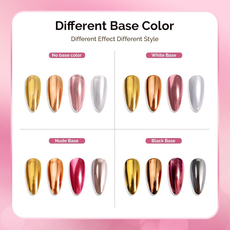 MelodySusie Chrome Nail Powder - 4Pcs Metallic Mirror Effect Pigment for DIY Gel Nails