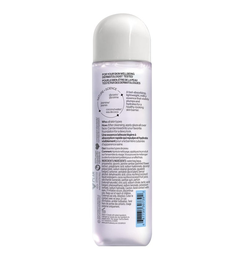 Pacifica Hydrating Glazing Facial Essence with Jasmine Squalane and Polyglutamic Acid - Milky Glass Skin Essence for Dry Skin - Deep Hydration Moisture Lock - Clean Vegan Cruelty-Free - 5 Fl Oz