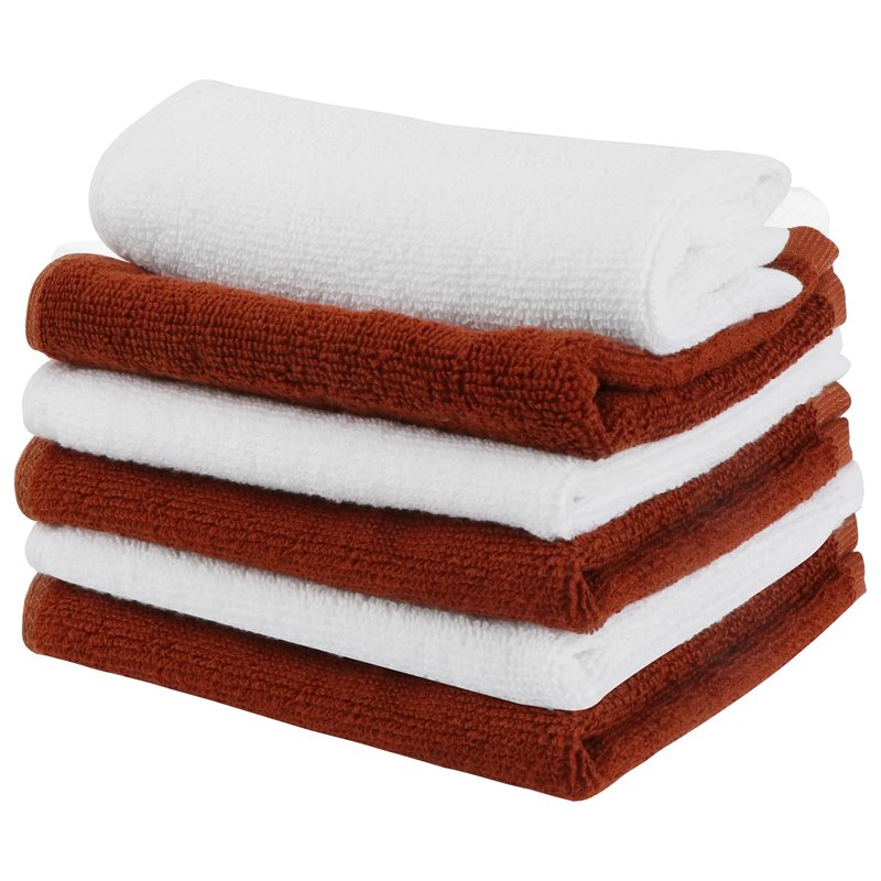 INFICRIME 6 Pack 100% Cotton Washcloths, 12x12 Inch Highly Absorbent Soft Face Towels - Zero Lint Fingertip Towels for Bathroom Gym Hotel Spa, 3 White + 3 Brown