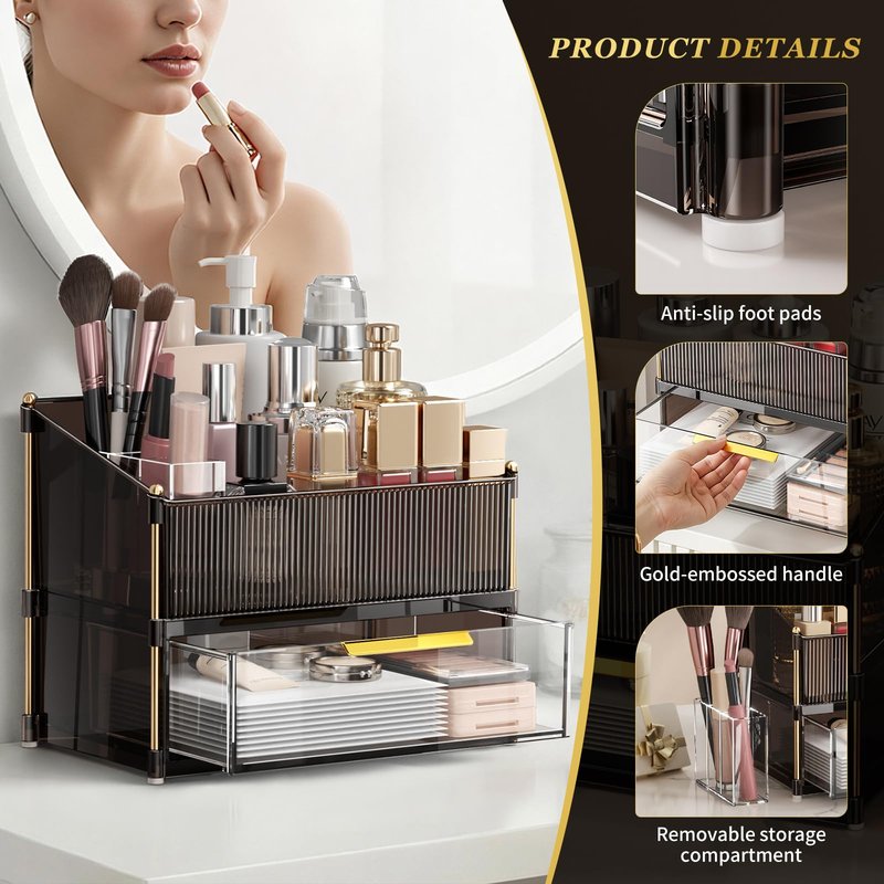 INVSSENE Stackable Makeup Organizer Countertop, Storage Perfume Skincare Cosmetic Lipstick Face Mask Makeup Brush Holder Palettes, Ideal for Vanity Bathroom Counter