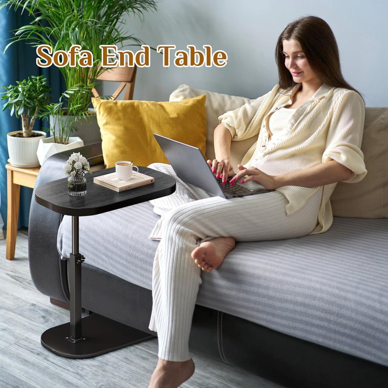 Simcat C Shaped Side Table,Adjustable Height C Table End Table for Couch,360°Swivel Couch Side Tables Slide Laptop Desk for Sofa/Bed/Bathtub/Rotating Tabletop (Black)