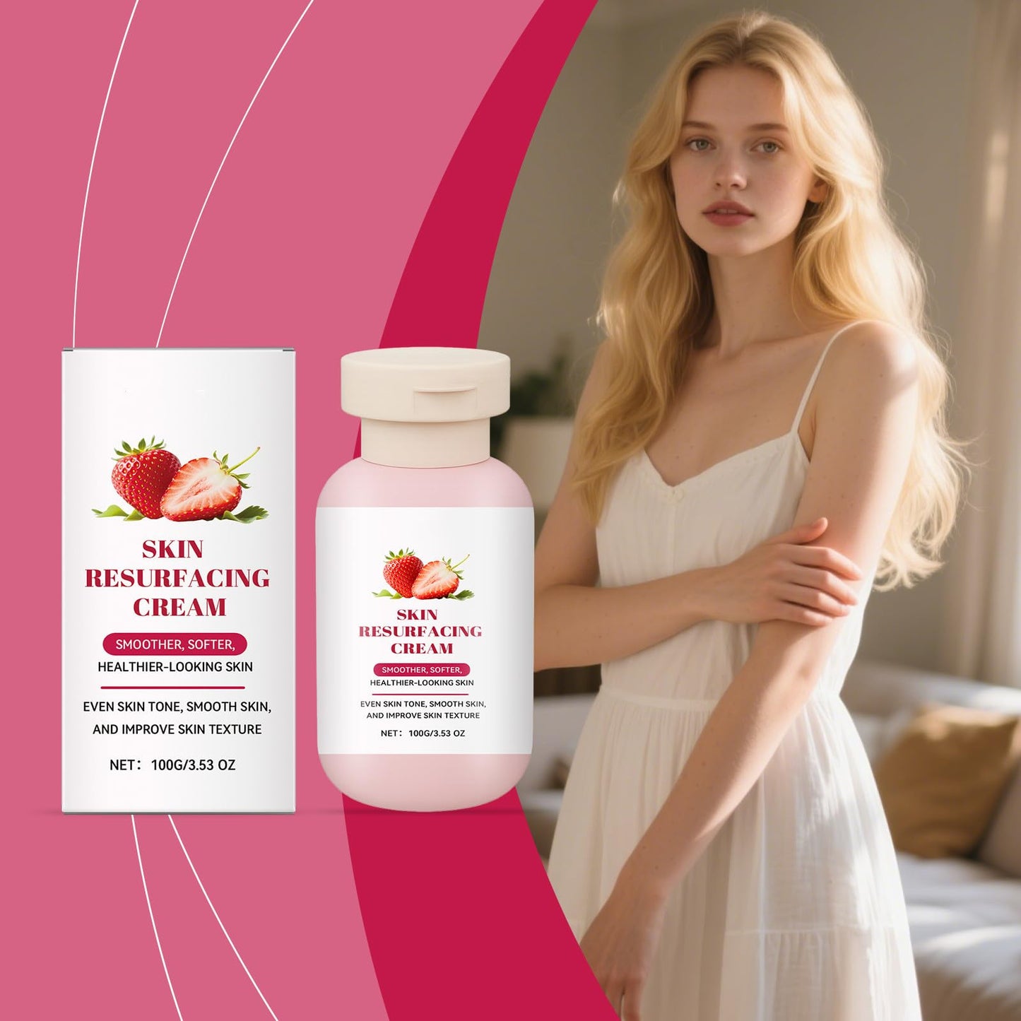 Soelegant Strawberry Skin Resurfacing Cream with Lactic Acid - Exfoliating Body Cream for Bumpy Rough Skin on Arms Legs, Deep Hydration Moisturizing, Smoothing & Renewal, 3.53 OZ