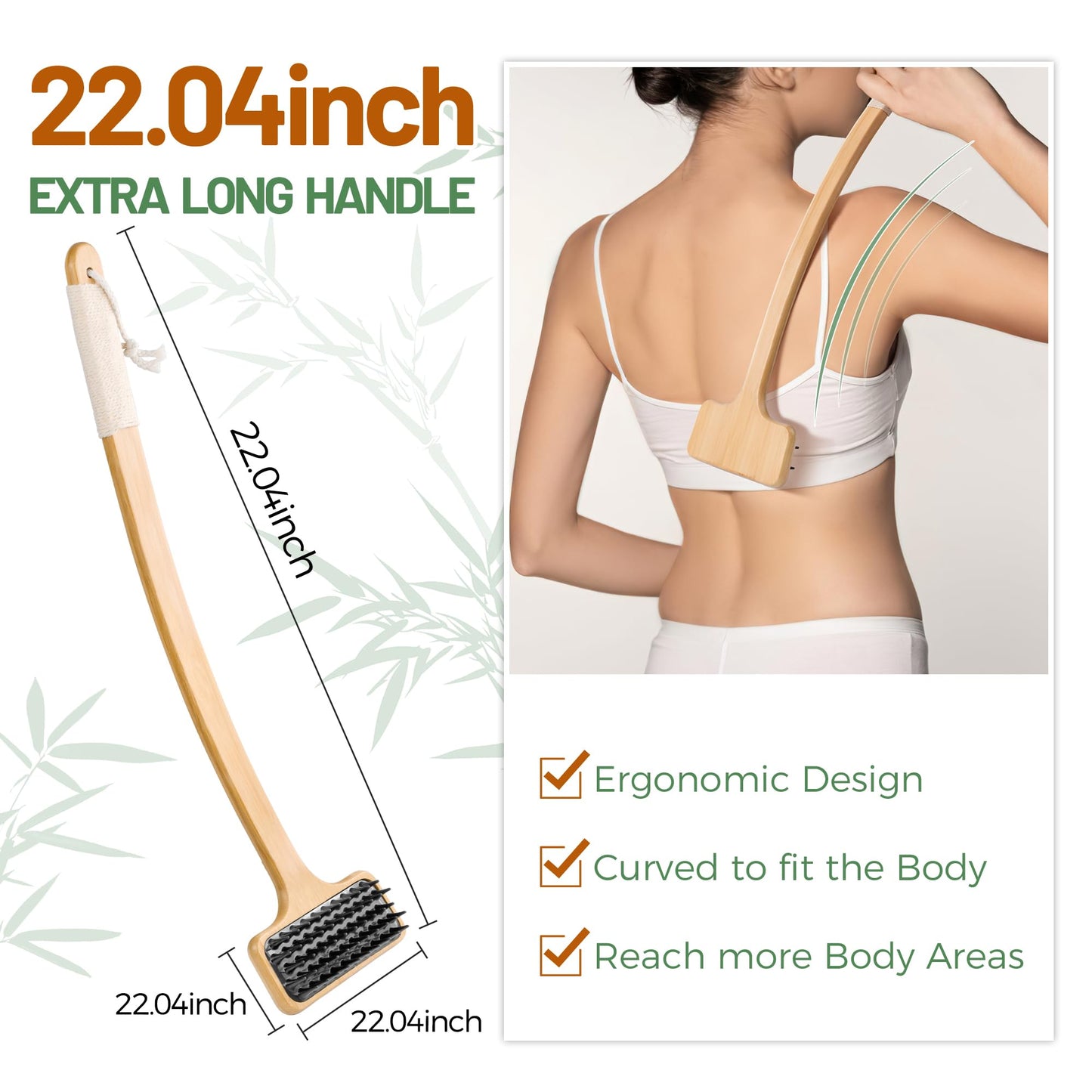 NURENDER Back Scratcher for Men, 22''Extra Long Handle Bamboo Back Scratcher, 2 in 1 Back Massager and Body Scratcher, Gentle Relief for Adults, Pregnancy, Elderly, Gift for Fathers.