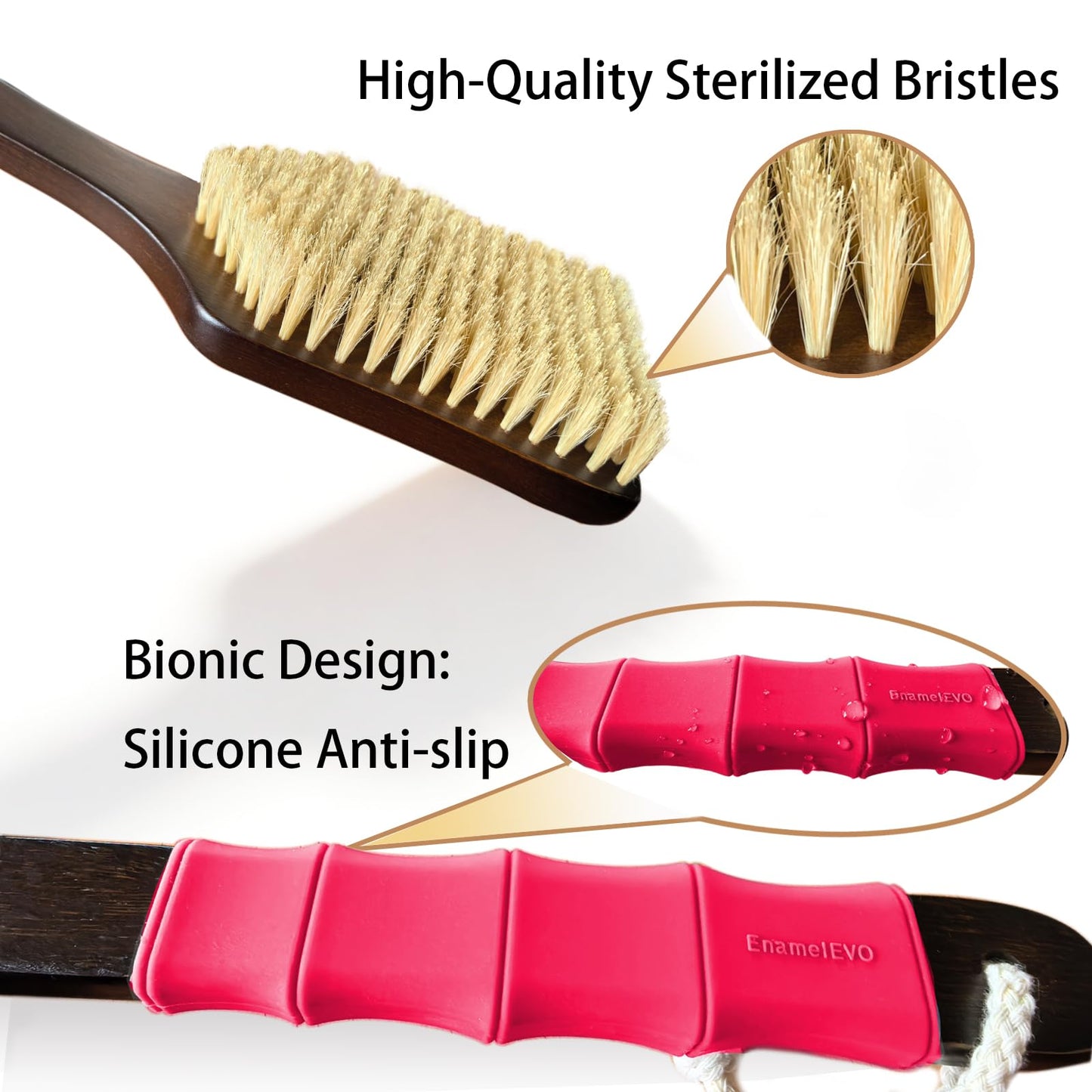 ENAMELEVO Back Scrubber for Shower,Exfoliating Shower for Men with Long Handle,Dry Brushing Body Brush,Lymphatic Contour for Full Body Exfoliation, Skin Cleansing & Lymphatic Drainage