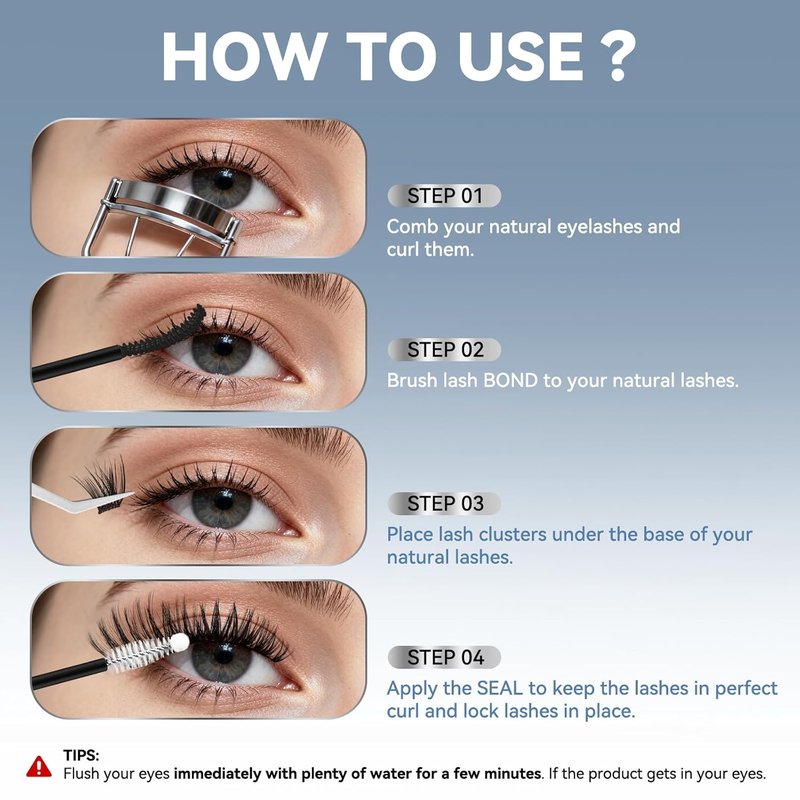 AiryCute Lash Bond and Seal - 150H Waterproof Eyelash Glue for Lash Clusters - Strong Hold, Latex-Free | Black 5ml + 5ml