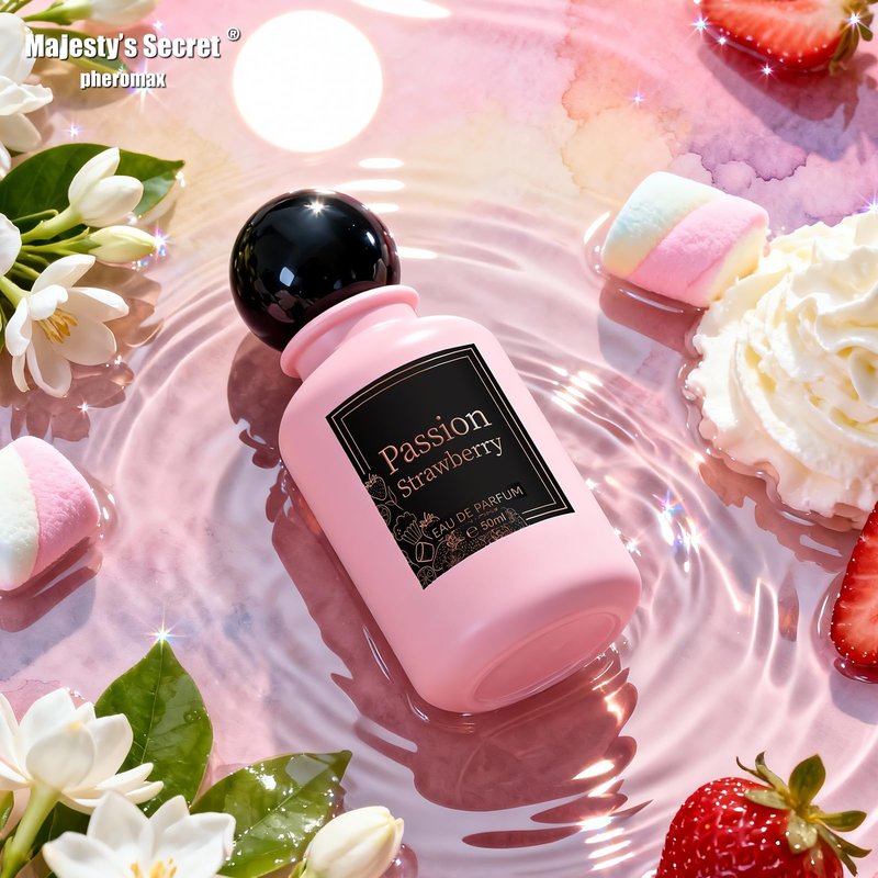 Passion Strawberry Eau de Parfum for Women, 1.7 fl oz Long-Lasting Gourmand Perfume with Strawberry, Cream, Musk & Marshmallow Cotton Candy – Sweet Fruity Floral Scent, Elegant Women’s Fragrance Gift
