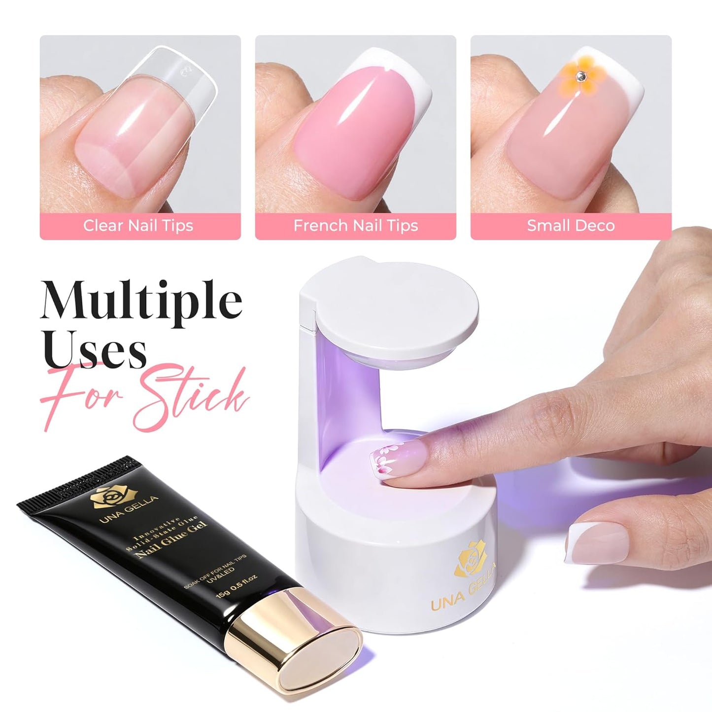 Solid Nail Glue Gel - Super Strong 15ml for Acrylic & Soft Gel Tips | UV/LED Lamp Required
