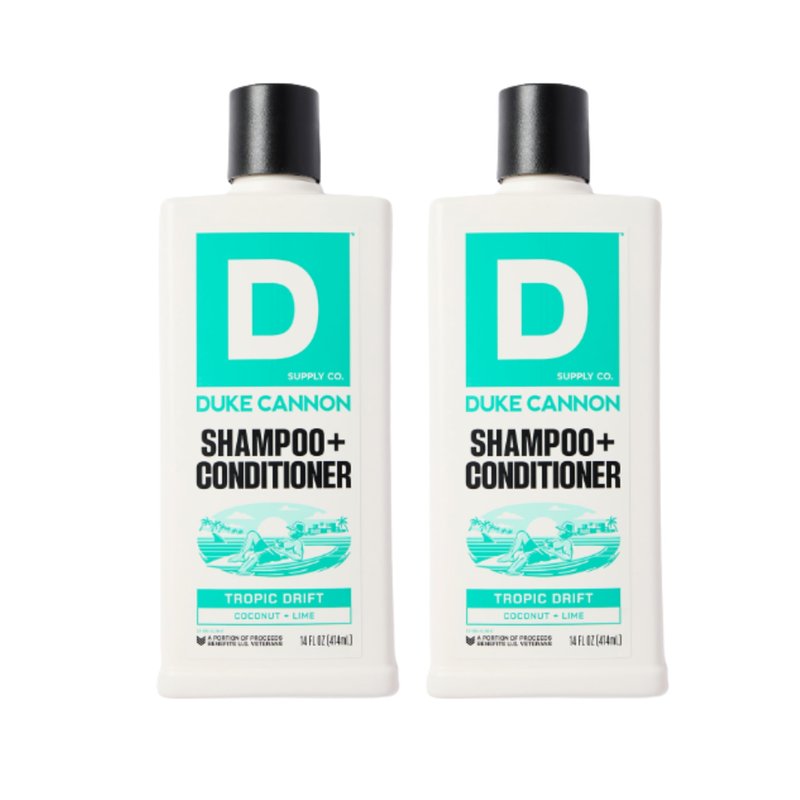 Duke Cannon Supply Co. 2-in-1 Shampoo and Conditioner for Men – Tropic Drift Scent, Coconut & Lime, Tea Tree & Menthol, Strengthening Formula with Barley Protein, 14 oz