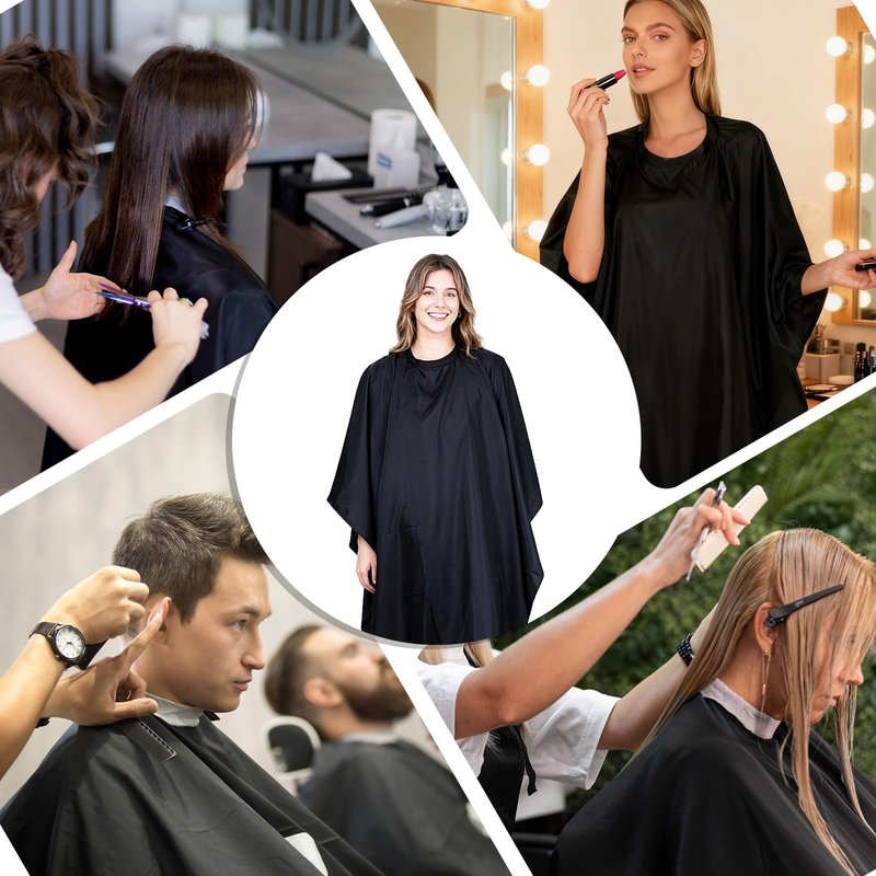 Exclaith 6 Pack Black Waterproof Hair Salon Cape Large Hair Cutting Salon Cape with Metal Snap Closure Haircut Apron for Women Men Hairstylists,Black