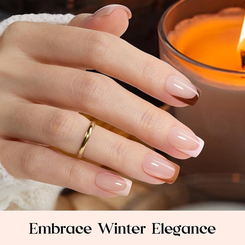 Beetles French Tip Press On Nails - Mocca Mousse | 7 Colors, Short Square, 224 Pcs Natural Quality