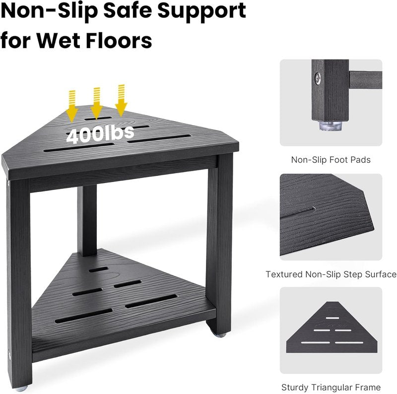 Shower Foot Rest - 14-Inch Waterproof Corner Stool for Shaving Legs | Compact Bathroom Step with Storage Shelf