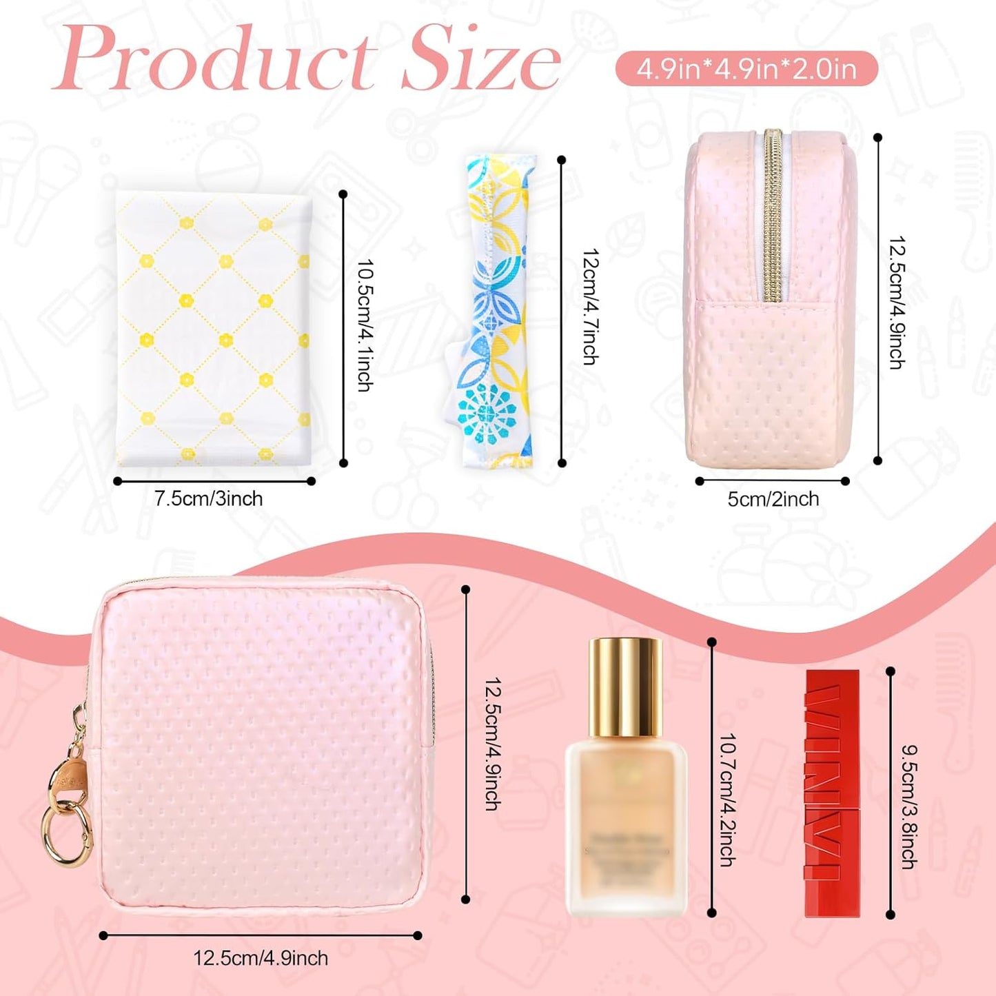 Skiennix Small Makeup Bag - Portable Mini Cosmetic Travel Pouch for Women | Pink, Perfect Gift Option