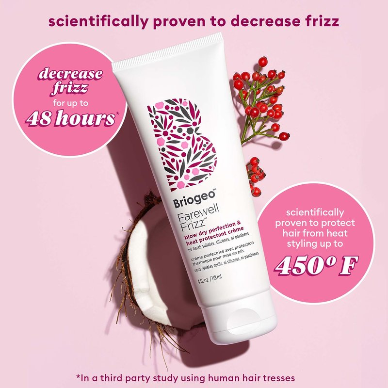 Briogeo Farewell Frizz Blow Dry Perfection & Heat Protectant Crème | Silicone-Free Styling Cream for Frizz Control, Smoothness & Shine | Protects Up to 450°F | Vegan & Cruelty-Free